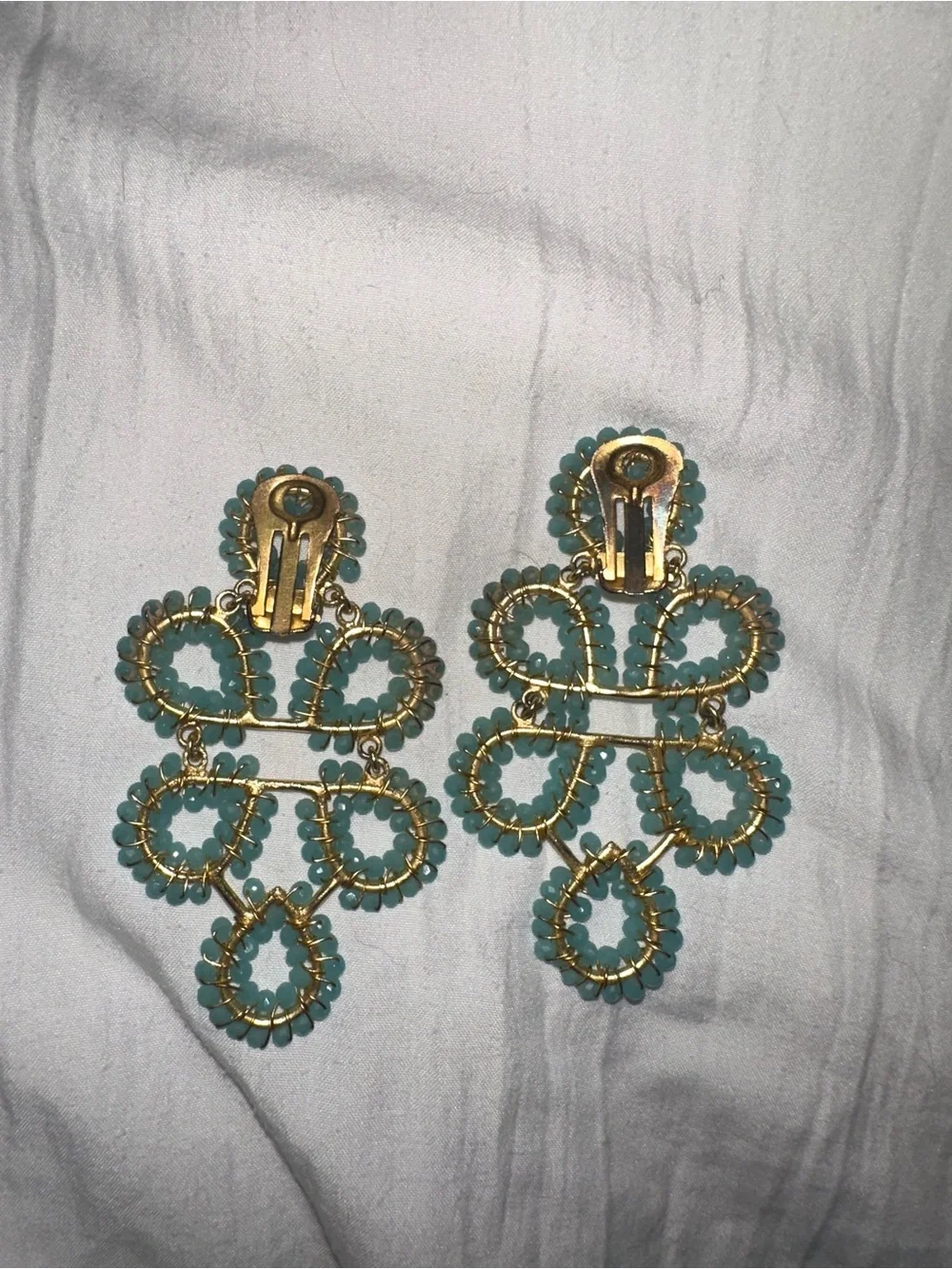 Lisi Lerch Gold and Aqua Beaded Statement Drop Earrings - Aqua CLIP ON - Picture 4 of 5